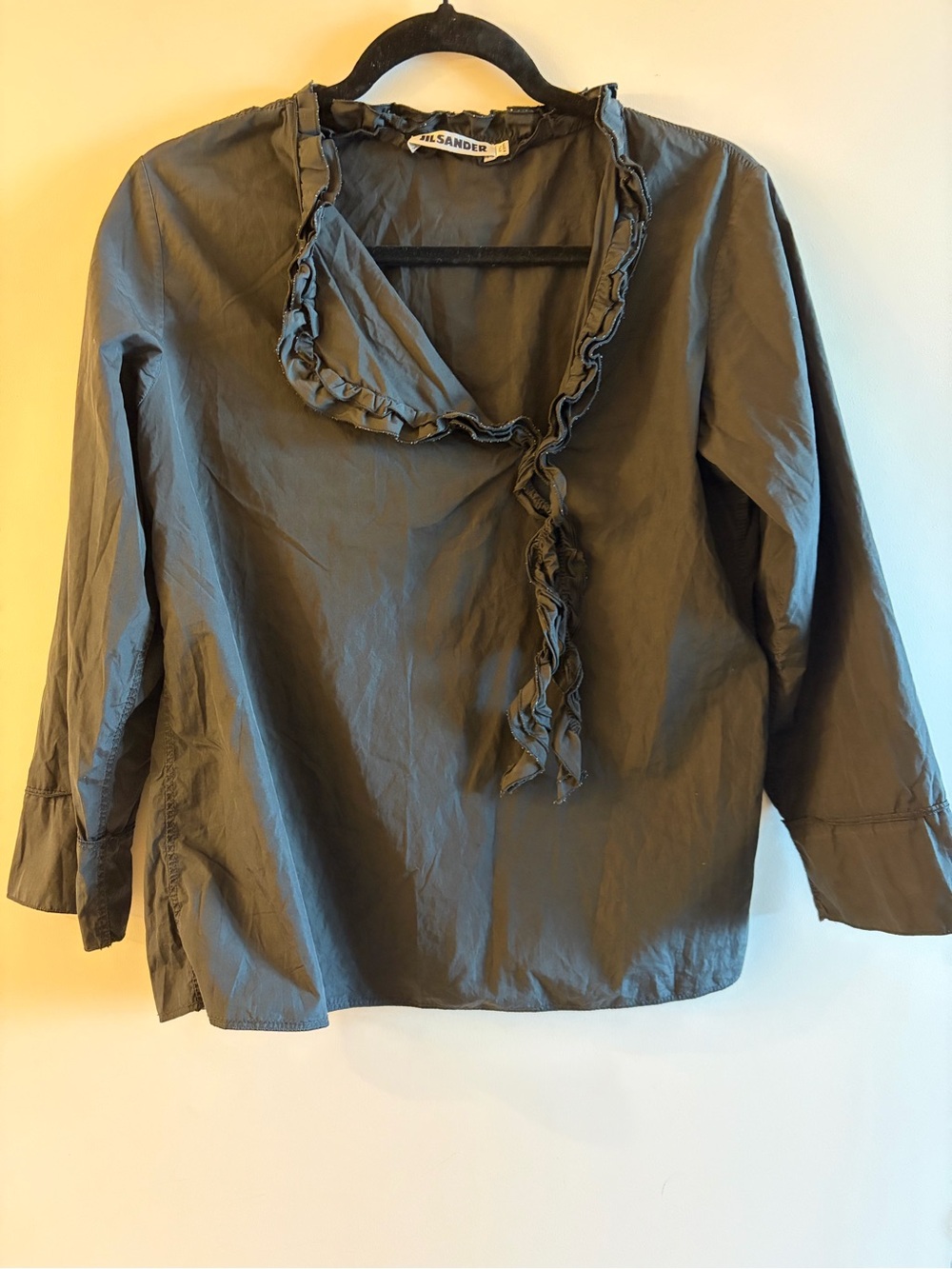 Jil Sander Black Ruffle-Neck Blouse